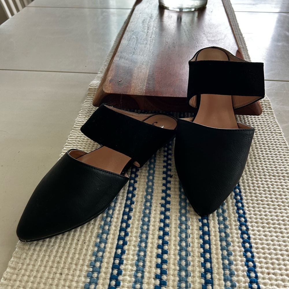 NWOT JC BLACK SLIDES MULES 8.5 8 1/2 suede and leather